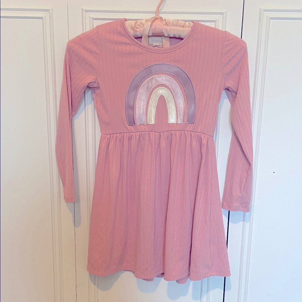 Btween Long Sleeve Pink Rainbow Dress